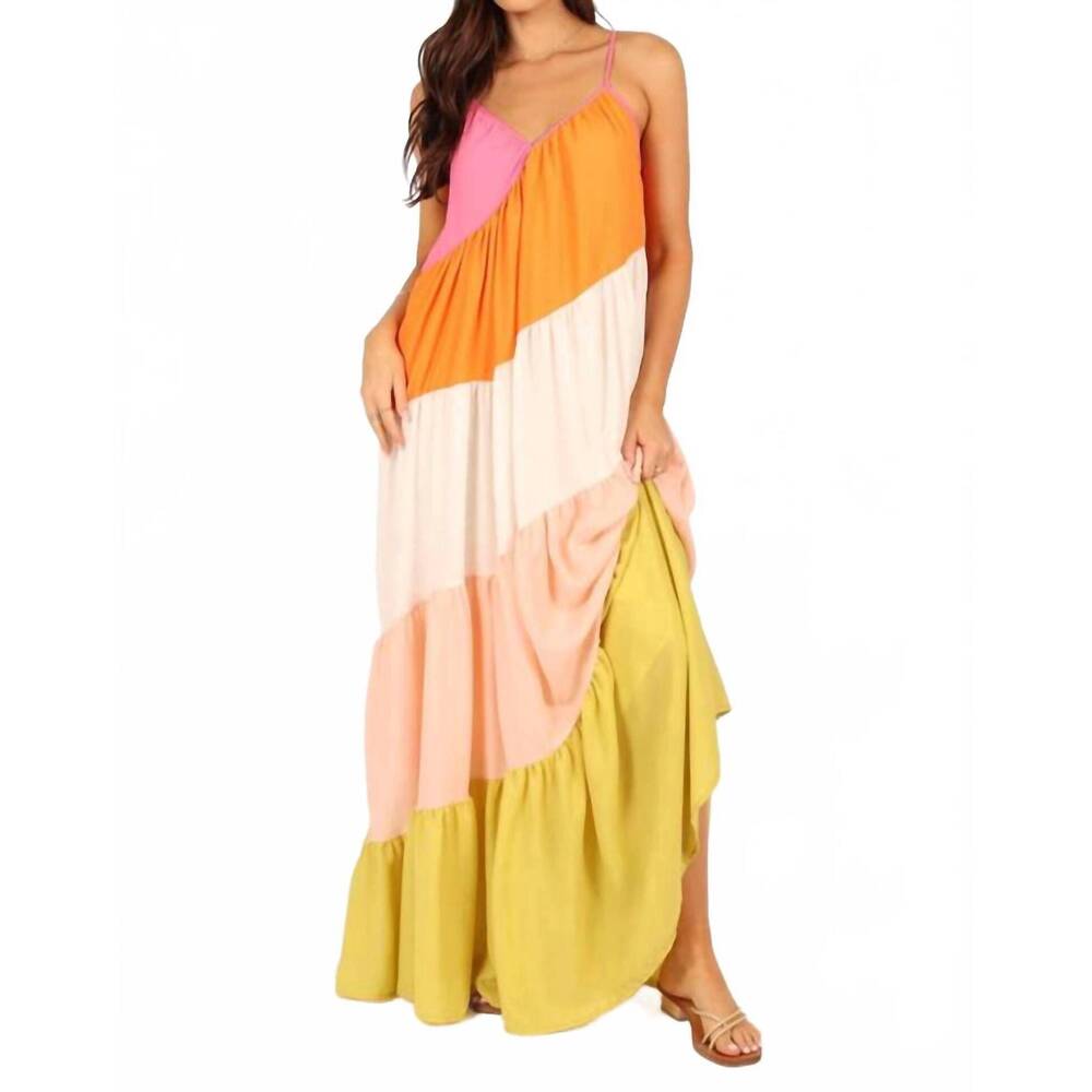 NEW FORE COLLECTION boho chic color block midi dress in multi